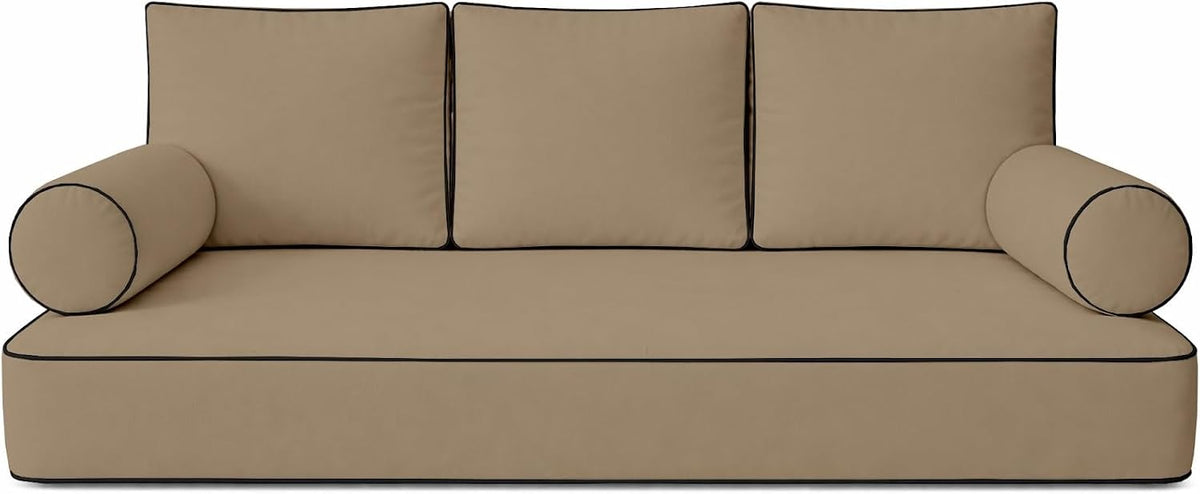 Cottington Lane 6 Piece Outdoor Daybed Cushion Cover Set, Twin Size Fitted 39" x 75" with 6" Deep Fit, Waterproof Indoor Daybed/Porch Swing Bed Mattress & Pillow Bolster Cushion Cover, Taupe