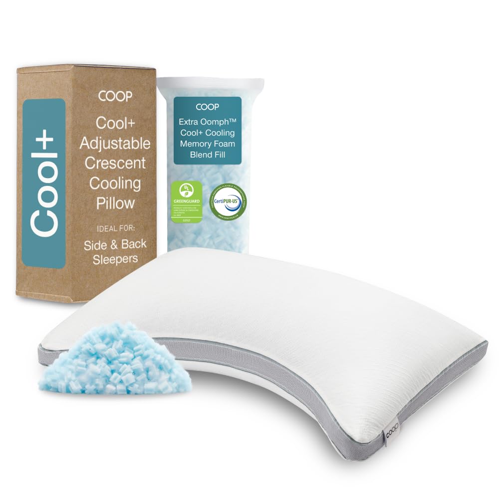 Coop Home Goods Eden Bed Pillow Queen Size for Sleeping on Back, Stomach and Side Sleeper- Medium Soft Memory Foam Cooling Gel - CertiPUR-US/GREENGUARD Gold