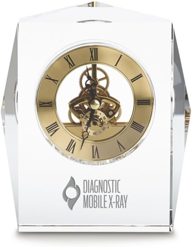 Custom Engraved Clock Trophy - Executive Crystal - Rectangular Shaped on a Rectangular Base - Gold Inset - Add Your Logo