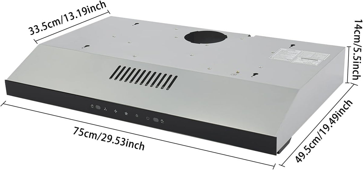 Under Cabinet Range Hood, 900CFM Stainless Steel Kitchen Vent Hood, Dual Motor Range Hood, Powerful Ducted Exhaust for Home Kitchen