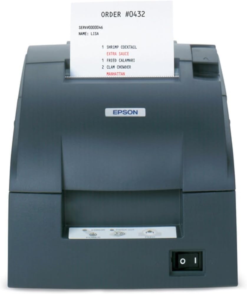 Epson TM-U220B, Impact, Two-color printing, 6 lps, Ethernet, Auto-cutter, Auto-Status, PS-180 Power supply, Dark Gray (Renewed)