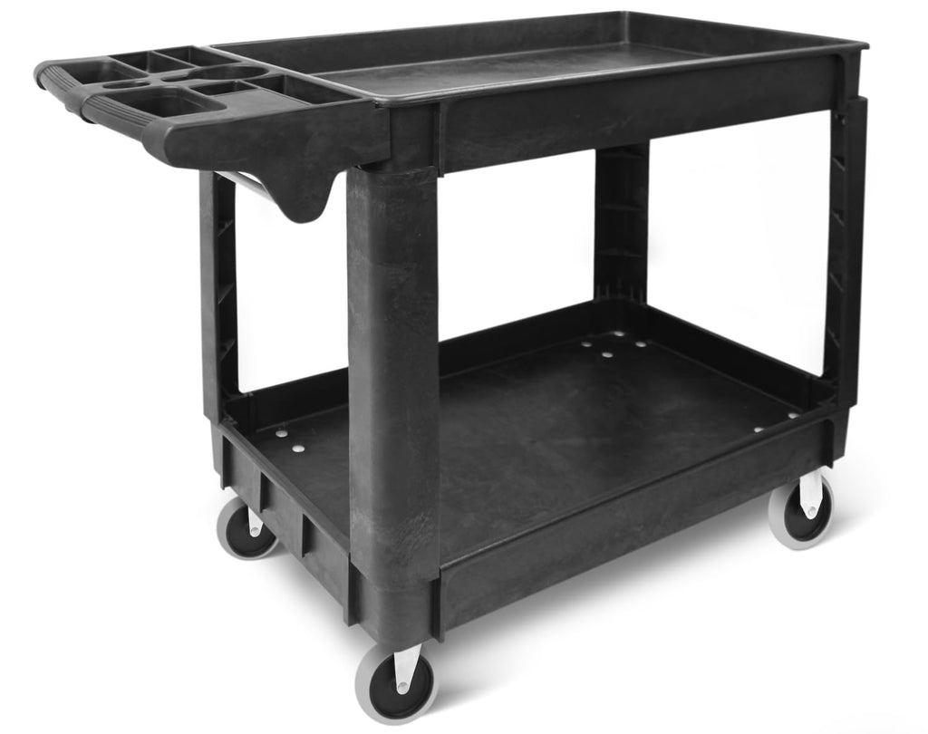 MaxWorks 80774 3-Shelf Utility Plastic Cart with Wheels-225 Lbs Maximum Capacity , Black