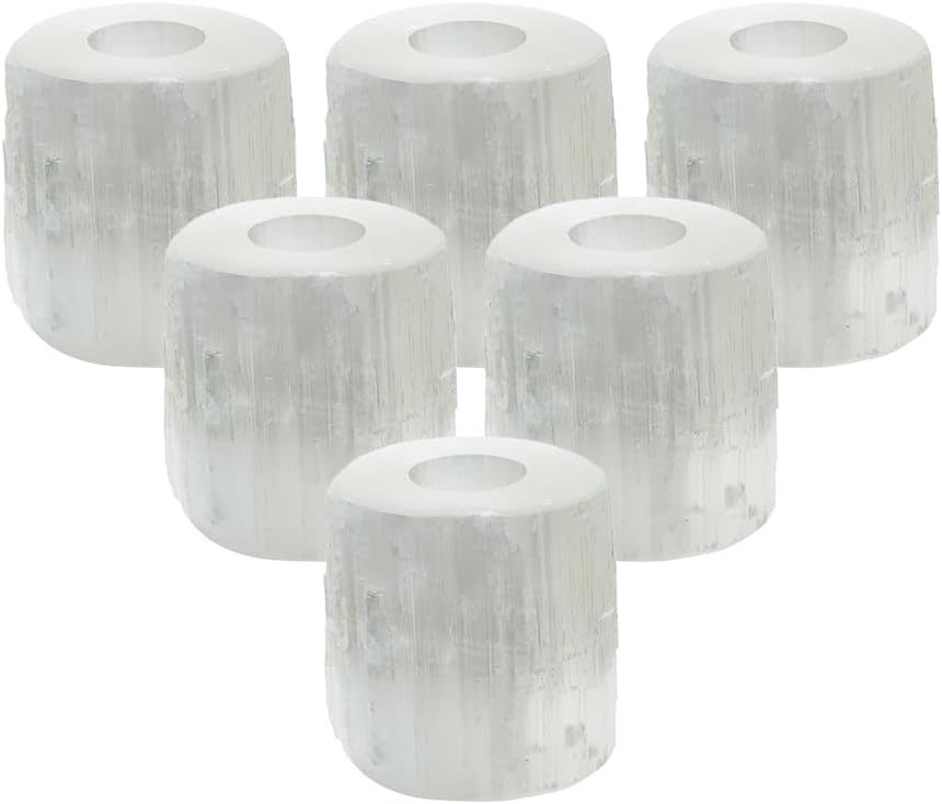 Serene Spaces Living 4" Selenite Tealight Candle Holder, Set of 12, Natural Crystal Stone Decorative White Votive Candlestick Holder for Kitchen, Tables, Wedding, Parties, Event Decor Centerpieces