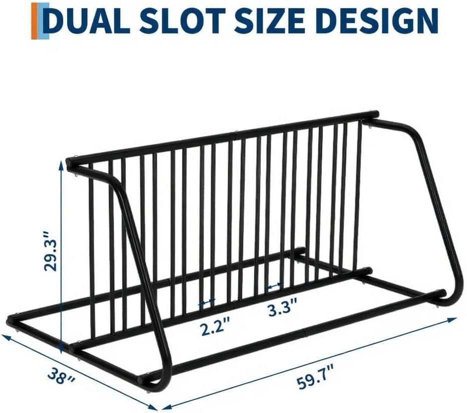 Floor Bike Rack, Double-Side Parking Stand for 10 Bicycles, 60" Length, Heavy Duty Metal Floor Bike Stand for Garages, Streets, Yards and Bike Events