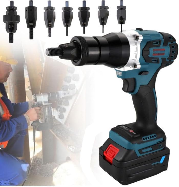 Cordless Electric Rivet Gun for M3/M4/M5/M6/M8/M10/M12 Rivet Nutserts Rechargeable Portable Automatic Rivet Gun with LED Light,2200mAh