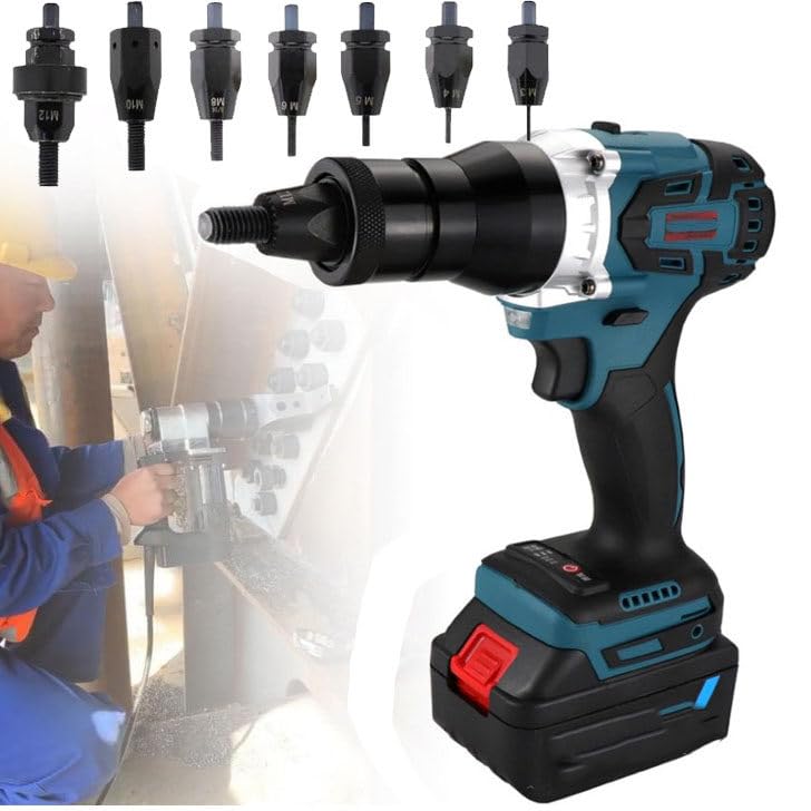 Cordless Electric Rivet Gun for M3/M4/M5/M6/M8/M10/M12 Rivet Nutserts Rechargeable Portable Automatic Rivet Gun with LED Light,2200mAh