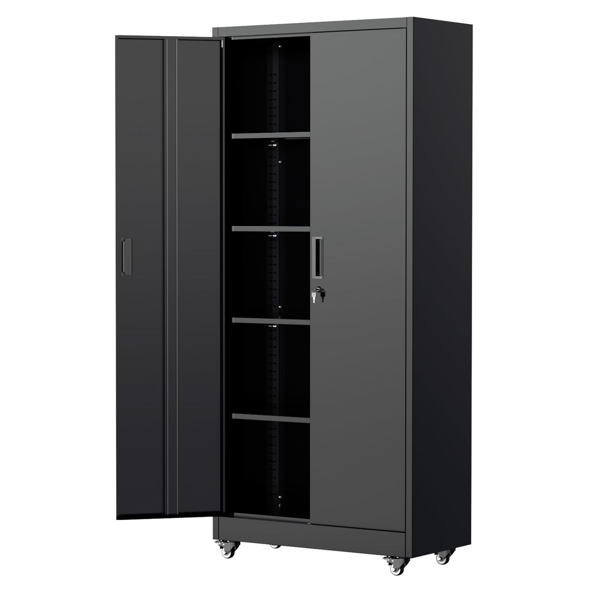 Bonusall 72" Metal Garage Storage Cabinet - 900lbs Heavy Duty Steel Cabinet with 3-Point Locking System & 4 Adjustable Shelves, Lockable Tall Storage for Garage, Office, Warehouse - Black & Red