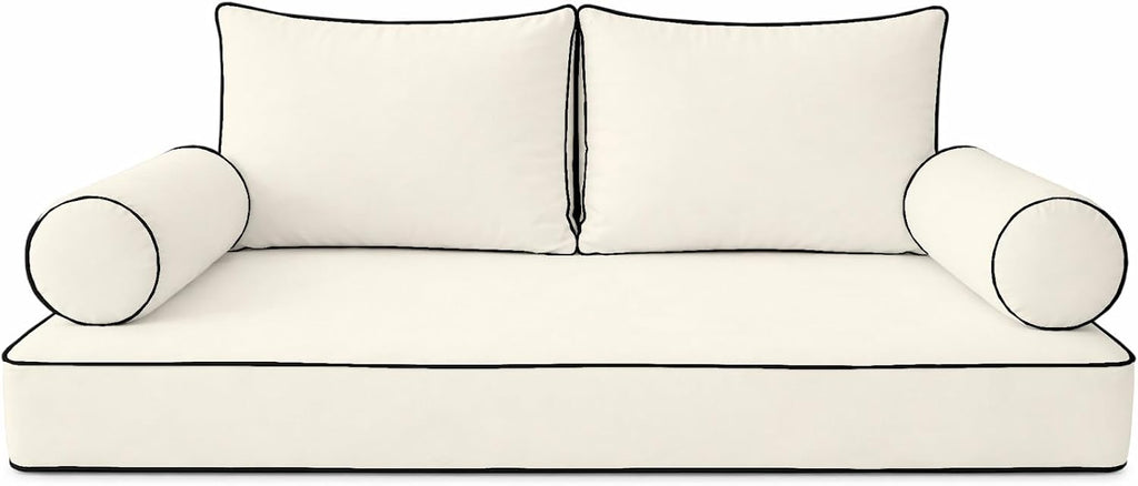 Cottington Lane 5 Piece Outdoor Daybed Cushion Cover Set, Twin Size Fitted 39" x 75" with 6" Deep Fit, Waterproof Indoor Daybed/Porch Swing Bed Mattress & Pillow Bolster Cushion Cover, Light Grey