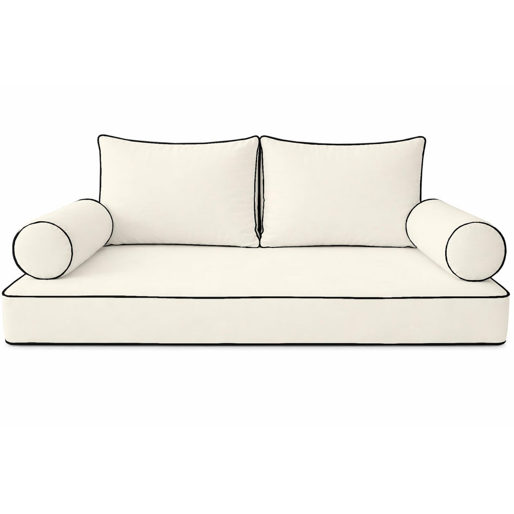 Cottington Lane 6 Piece Outdoor Daybed Cushion Cover Set, Twin Size Fitted 39" x 75" with 6" Deep Fit, Waterproof Indoor Daybed/Porch Swing Bed Mattress & Pillow Bolster Cushion Cover, White
