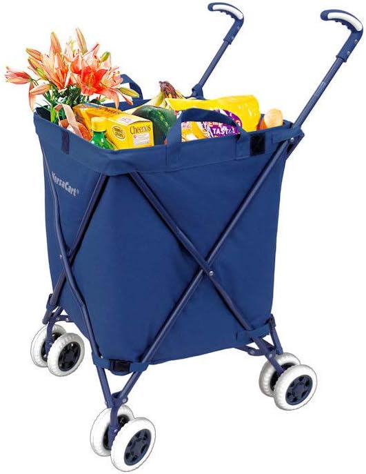 Versacart Transit -The Original Patented Folding Shopping and Utility Cart, Water-Resistant Heavy-Duty Canvas with Cover, Double Front Swivel Wheels, Compact Folding, Transport Up to 120 Pounds, Blue
