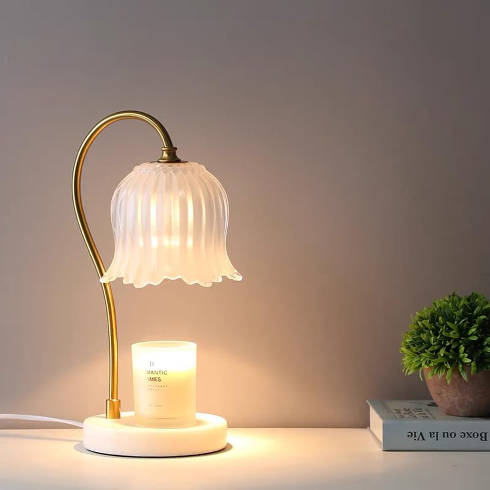 Candle Warmer Lamp,Candle Warmer Lamp with Marble Base, Candle Warmer Light Compatible with Various Candles for Home Decor,Brightness Adjustable for Jar Scented Wax Melts with 2 Bulbs