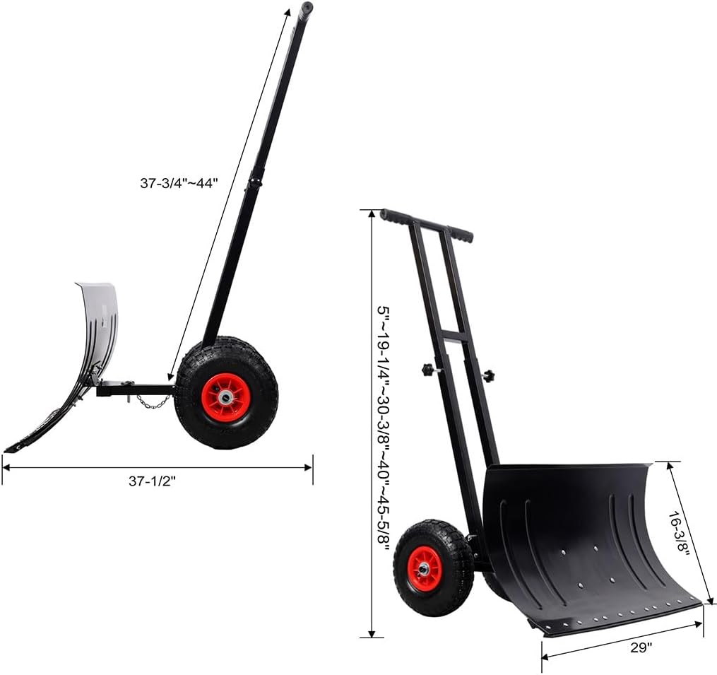 475 sq.in Snow Shovel with Wheels for Driveway, Adjustable Wheeled Snow Pusher with 5-Way Blade Angle and Ergonomic Handle, Heavy Duty Snow Removal Tool for Sidewalk Yard Patio,Black