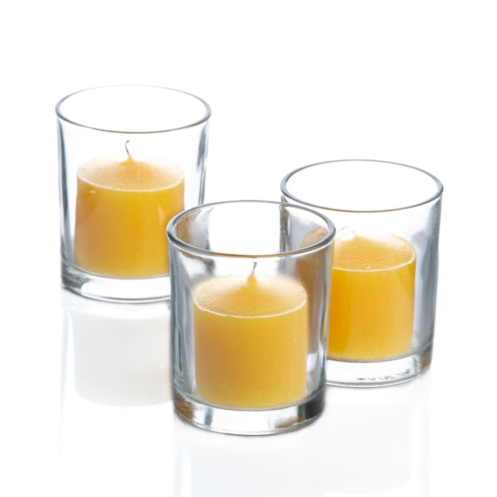 Set of 144 Richland Votive Candles Red Unscented and 144 Clear Glass Eastland Votive Holders