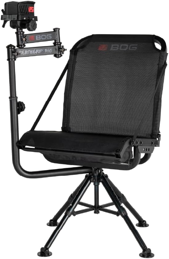 BOG DeathGrip 360 Chair with Lightweight Aluminum Construction, 4 Extendable Legs, DeathGrip Universal Gun Rest, 360 Adjustable Pivoting Seat, and Hands-Free Use During Hunting, Shooting, and Outdoors