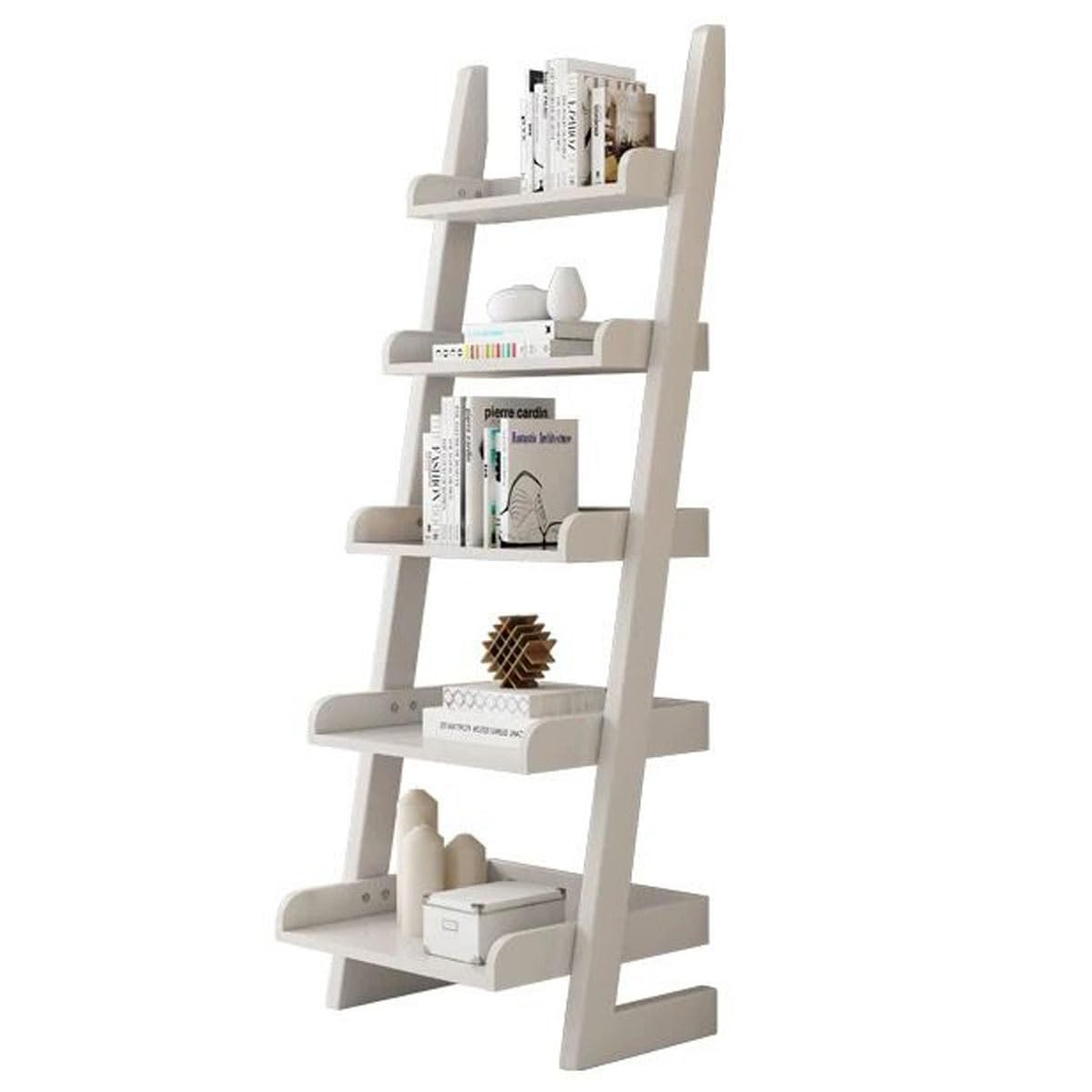23.6x11.4x55in Ladder Bookshelf L-Shaped Leaning Bookcase Heavy Duty Solid Wood Floor Standing Storage Shelving Unit 5-Tier Bookshelves Shelf Organizer(Wood)