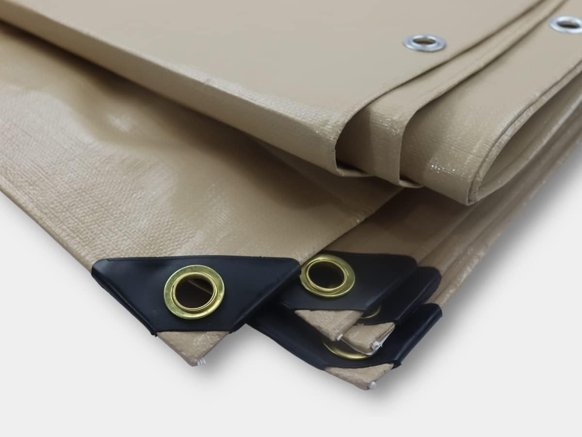 Tan 14 mil Heavy Duty Poly Tarp, Waterproof, 3 Ply, UV Protection, Rust Resistant Grommets on All Four Sides (18 X 20)