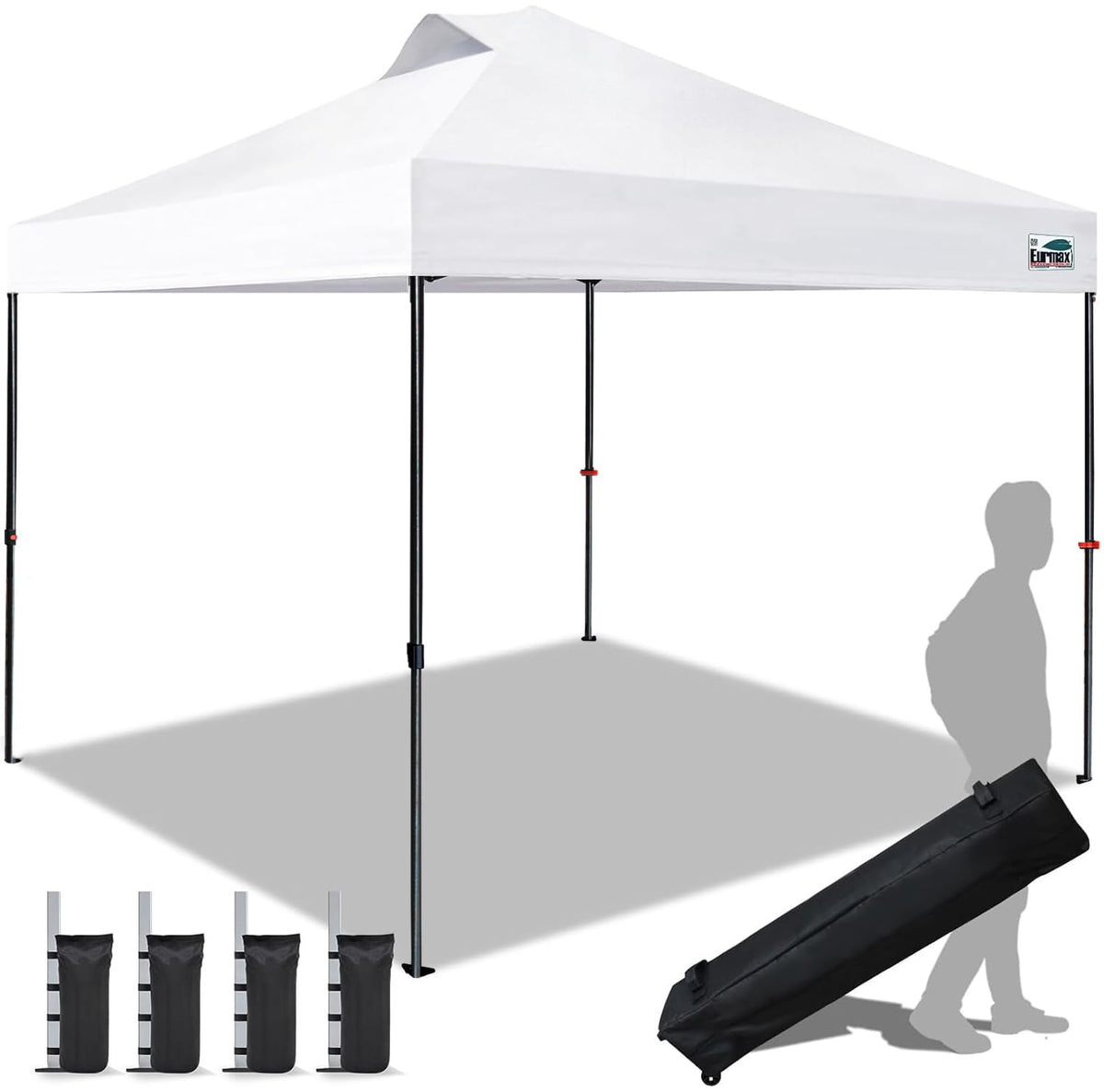 Eurmax USA 10x10ft Pop Up Canopy,Commercial Instant Tent for Outdoor Events,Patented No-Tip Rolling Storage Bag with 4 Sandbags,UV & Water Resistant,Heavy Duty Portable Shelter Gazebo,White