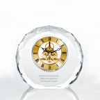 Custom Engraved Clock Trophy - Executive Crystal - Rectangular Shaped on a Rectangular Base - Gold Inset - Add Your Logo