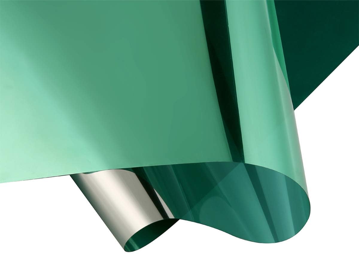 One Way Privacy Window Film Mirror Effect Adhesive Sun Blocking Reflective Window Tint for Glass See Out not in, 60Inch x 33Feet, Green Silver