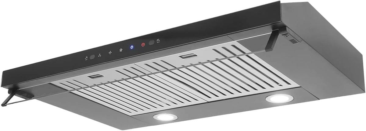 30In Under Cabinet Range Hood 900CFM Black Ducted/Ductless Range Hoods Kitchen Stove Vent Hood for Kitchen Stainless Steel Range Hoods,3-speed Fan,Touch Control/Gesture Sensing (30in-900CFM)
