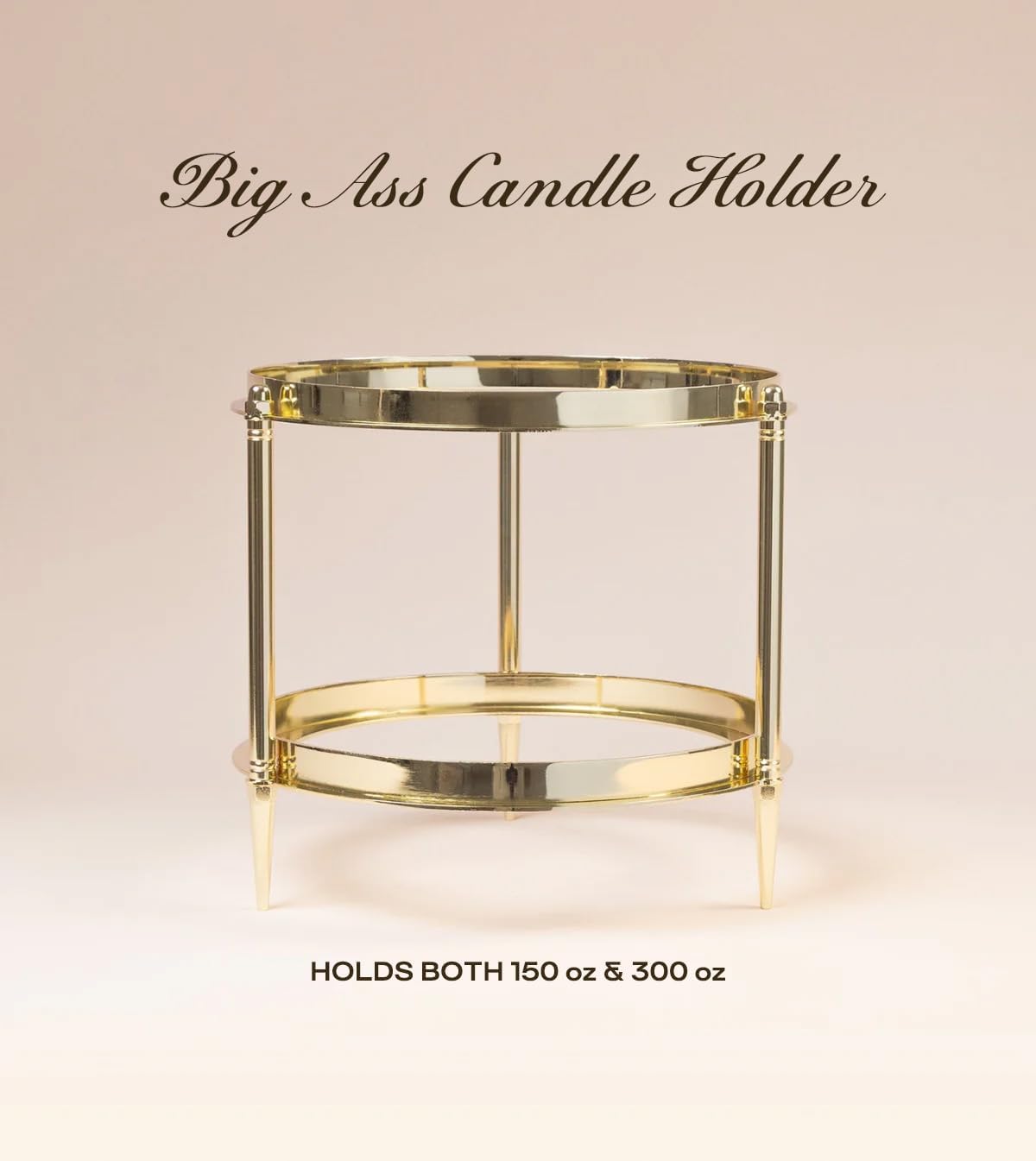 Holder Stand for Large Candles, Gold Metal Display Base, Fits 150 oz & 300 oz Candles, Decorative Luxury Candle Pedestal