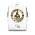 Custom Engraved Clock Trophy - Executive Crystal - Rectangular Shaped on a Rectangular Base - Gold Inset - Add Your Logo