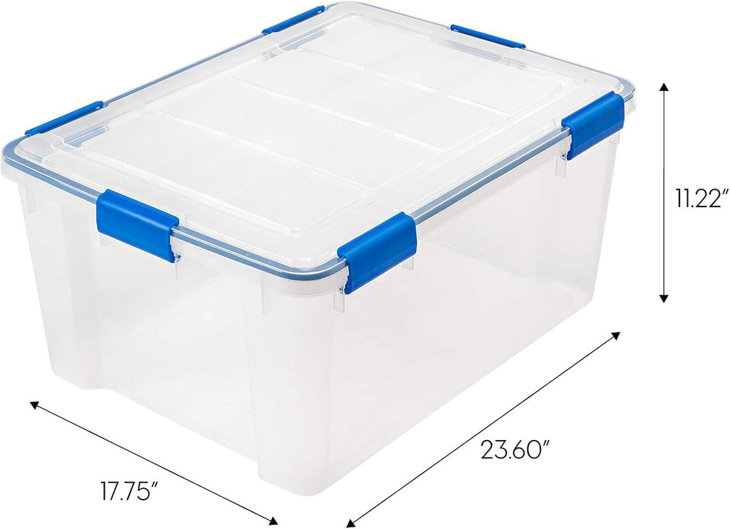 IRIS USA 3-Pack 60 Qt Storage Bins with Gasket Lids, Clear/Blue