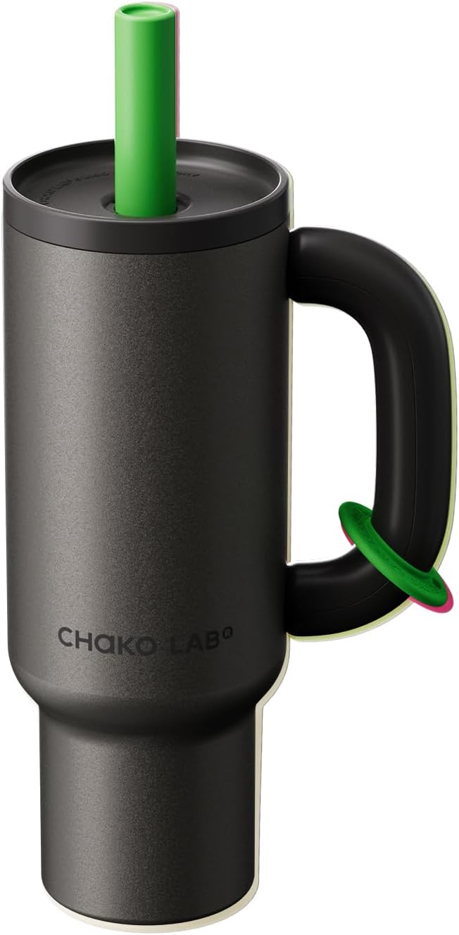 CHAKO LAB BaWang Insulated Tumbler | Tumbler with Handle and Straw 33oz | Cup Holder Friendly for Travel | Leakproof Water Bottle | BPA-Free | Midnight