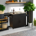 IRONCK Kitchen Island Table on Wheels with Drop Leaf, 47.25" Wide Black