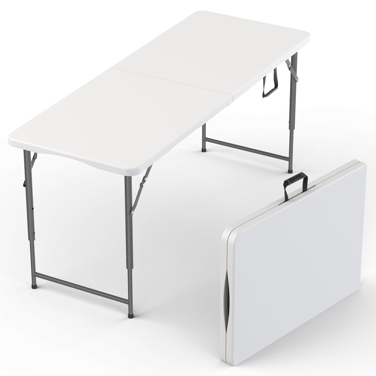 2 PACK of 6 Feet Foldable Table with Built in Handle & Steel Legs | 6FT Heavy Duty Folding Portable | Perfect for Party, Dining, Wedding, Events, Picnic Indoor Outdoor Camping Utility Folding - 6 Foot