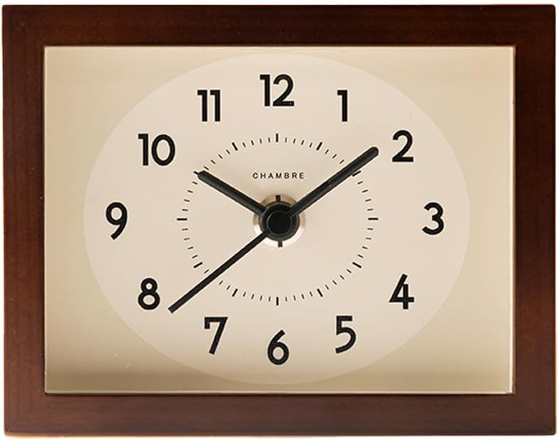 Wooden Desk Clock Japanese Handcrafted Solid Wood Clock Silent Non-Ticking Battery Operated Modern Decorative for Living Room Bedroom Office HINOKI Clock CH-070 (Dark Brown)