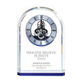 Engraved Clock Trophy - Gold Executive Crystal - Round Beveled Skeleton