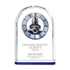 Engraved Clock Trophy - Gold Executive Crystal - Round Beveled Skeleton