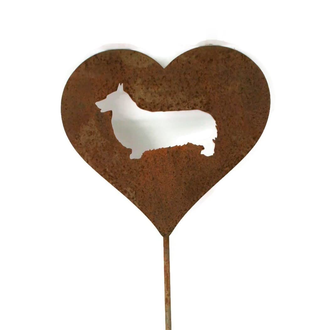 Pet Dog, Cat, Rabbit or Bird Keepsake Memorial Heart Garden Stake 20 to 28 Inches Tall (Large Heart, 28" Tall, Yorkie Yorkshire Terrier, Naturally Rusted)