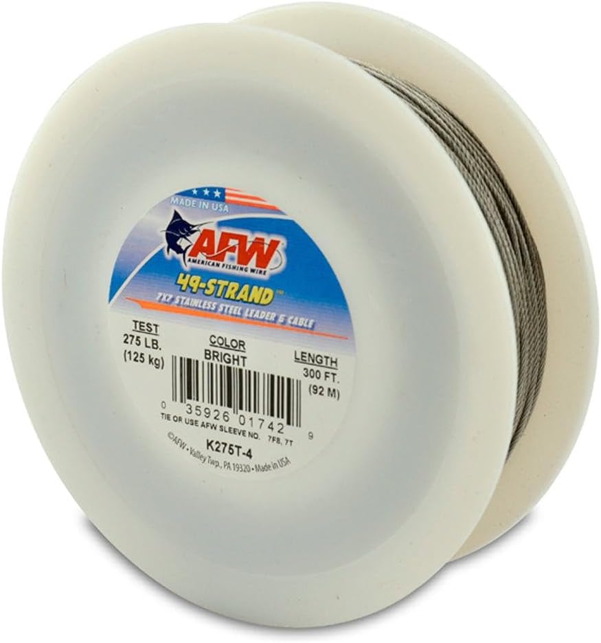 AFW Fishing Wire 49 Strand, 7x7 Stainless Steel Leader Cable, 90lb to 900