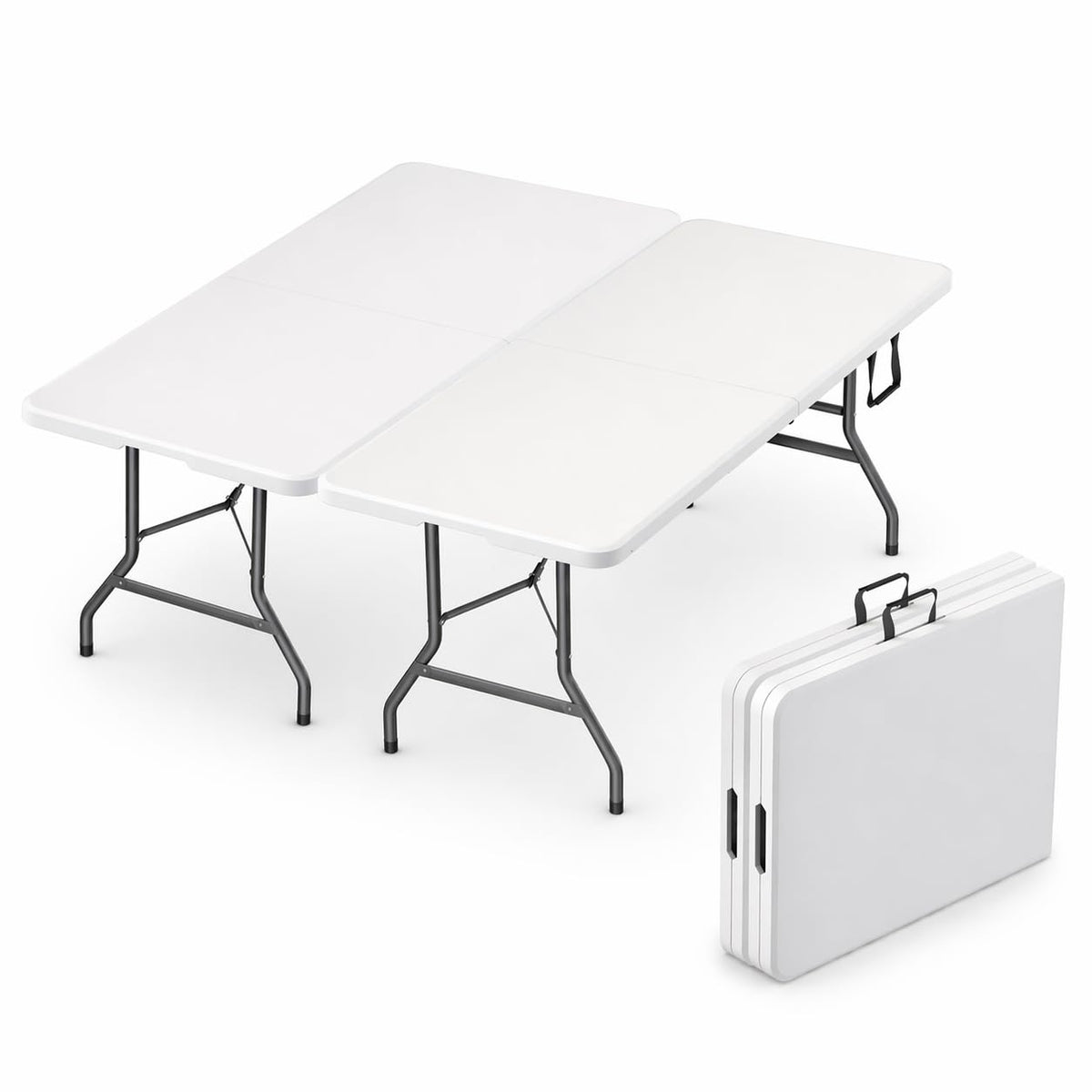 2 PACK of 6 Feet Foldable Table with Built in Handle & Steel Legs | 6FT Heavy Duty Folding Portable | Perfect for Party, Dining, Wedding, Events, Picnic Indoor Outdoor Camping Utility Folding - 6 Foot