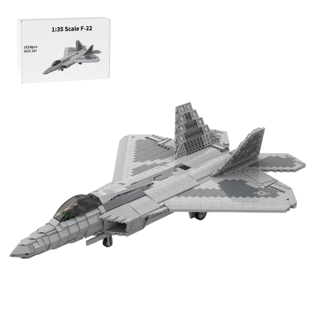 1/35 Scale F-22 Fighter Building Blocks Set, Military Aircraft Model DIY Assembly Kits, Collectible Military-Themed Display Model for Collectors & Enthusiasts, MOC-105520 (1624PCS)