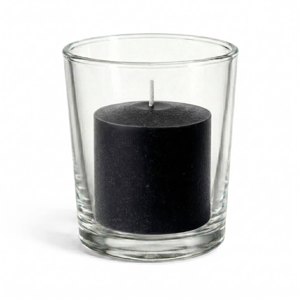 Set of 144 Richland Votive Candles White Unscented and 144 Clear Glass Eastland Votive Holders