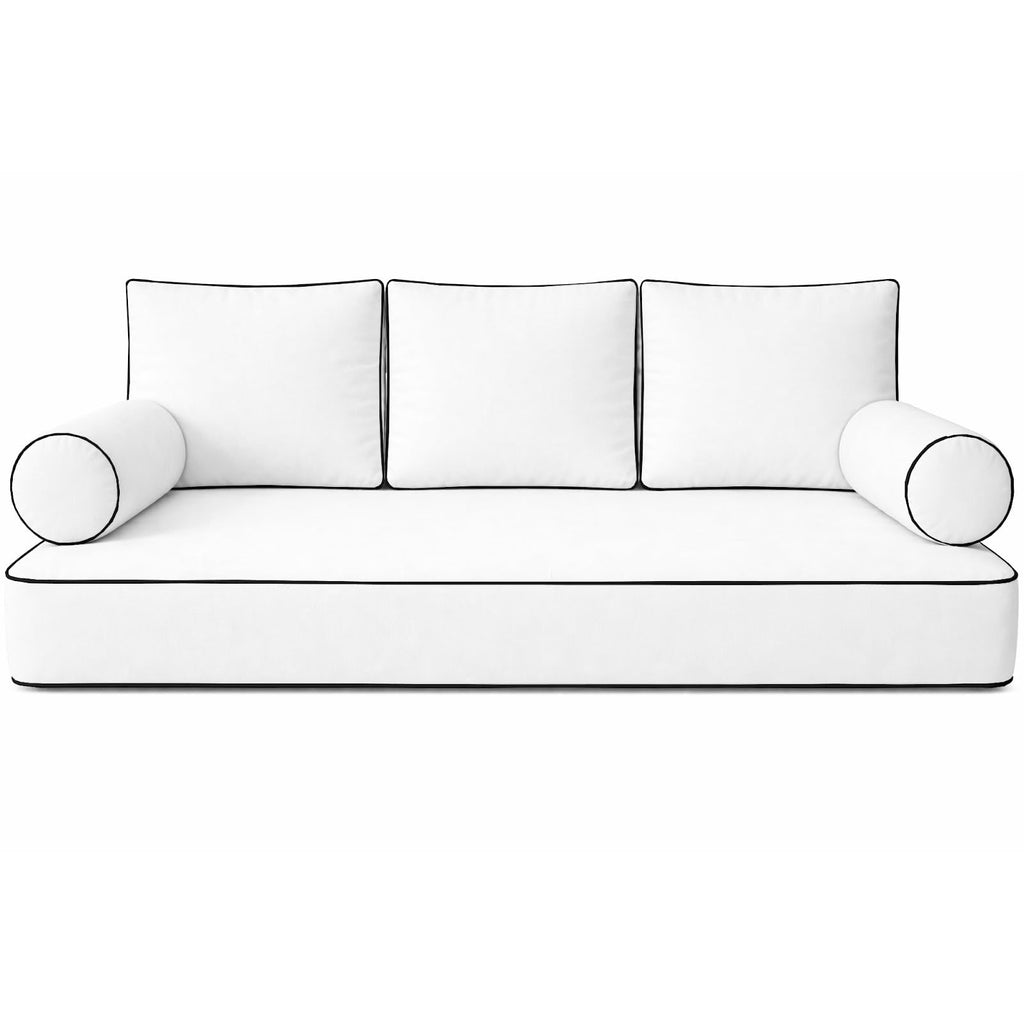 Cottington Lane 5 Piece Outdoor Daybed Cushion Cover Set, Twin Size Fitted 39" x 75" with 6" Deep Fit, Waterproof Indoor Daybed/Porch Swing Bed Mattress & Pillow Bolster Cushion Cover, White
