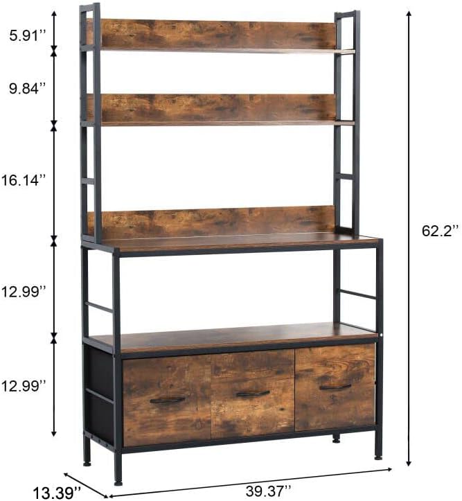Kitchen Bakers Rack with Baskets,5-Tier Free Standing Storage Shelf Rack,Industrial Microwave Oven Stand,Metal Kitchen Rack Organizer with Hooks