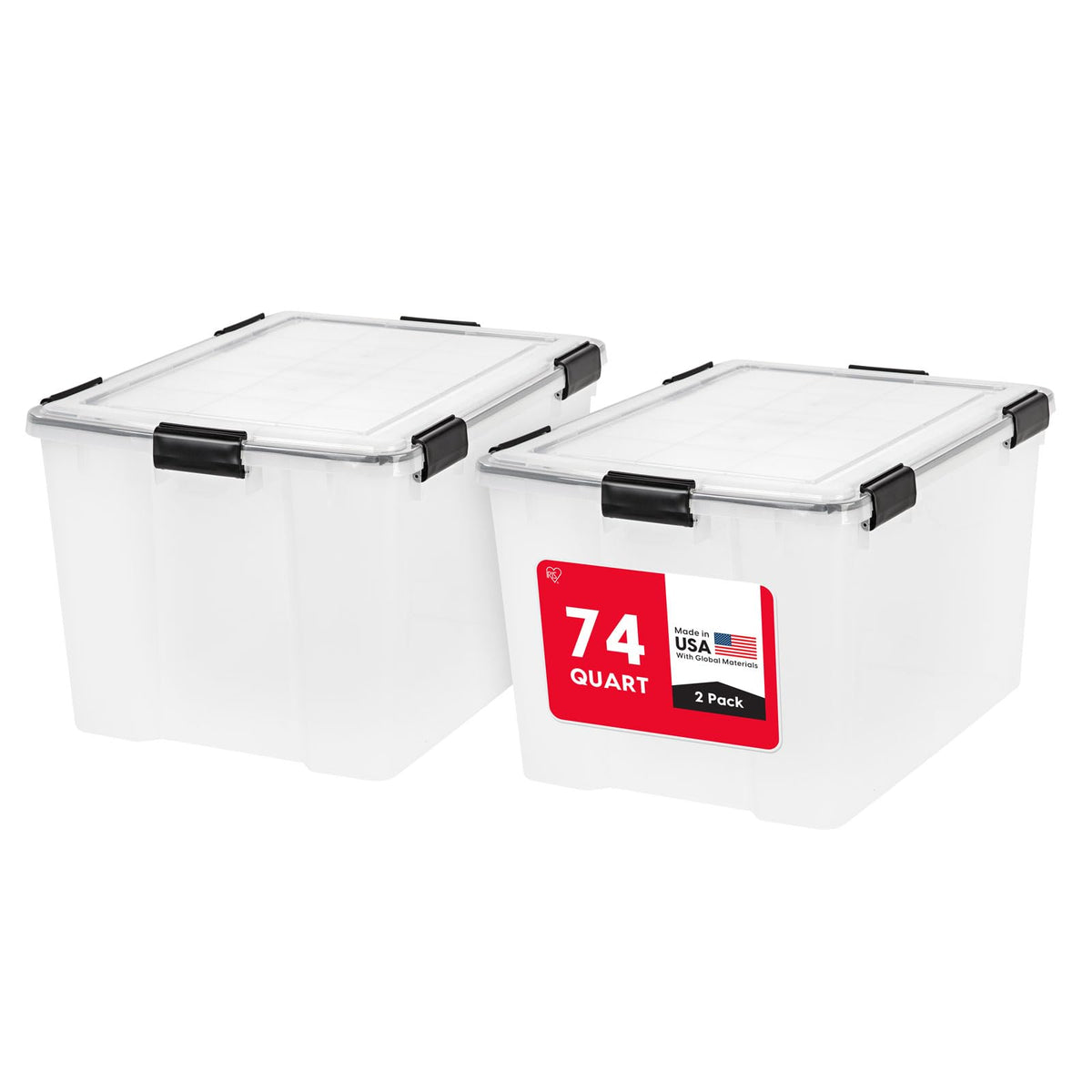 IRIS USA 3-Pack 156 Qt Storage Bins with Gasket Lids, Clear/Black