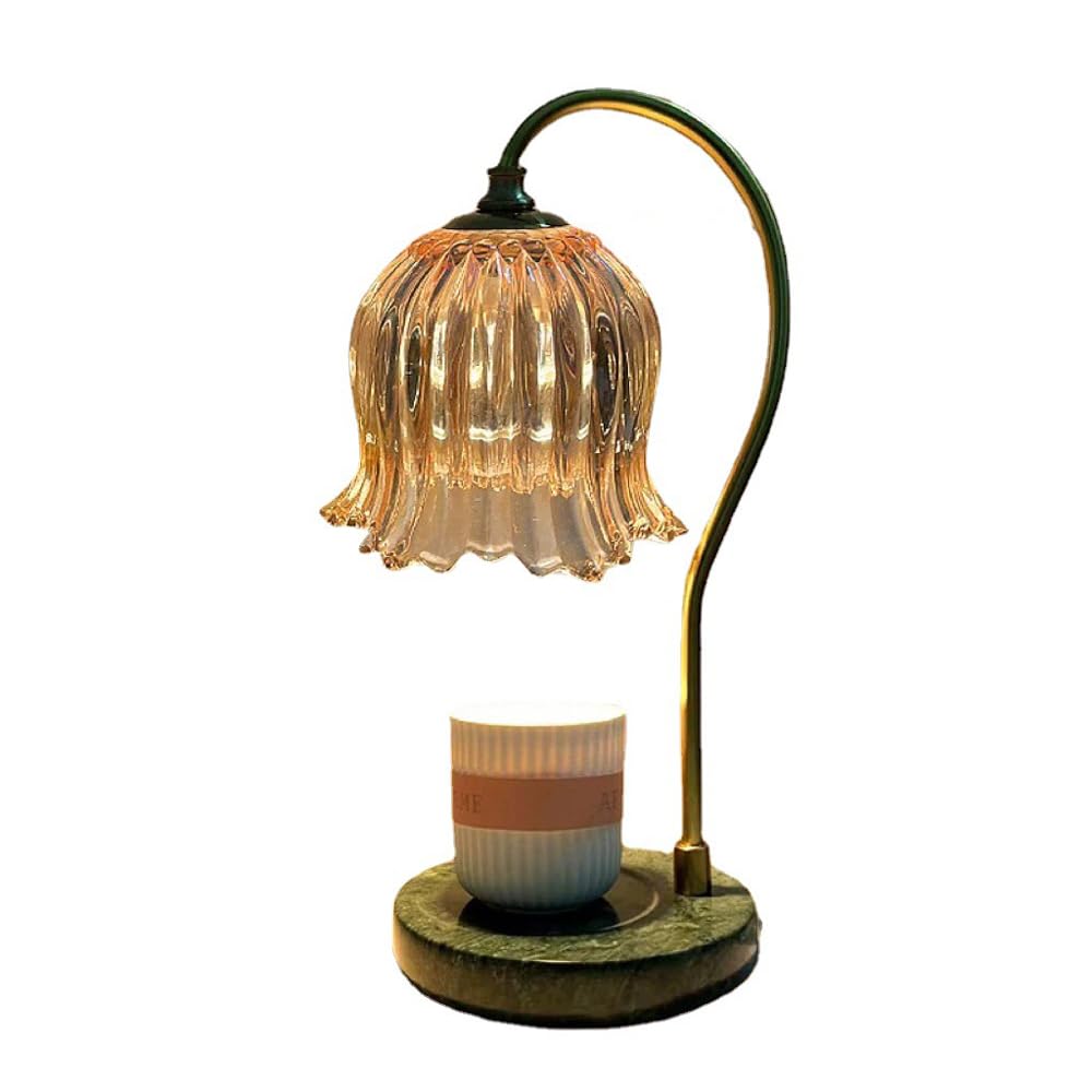 Candle Warmer Lamp,Candle Warmer Lamp with Marble Base, Candle Warmer Light Compatible with Various Candles for Home Decor,Brightness Adjustable for Jar Scented Wax Melts with 2 Bulbs