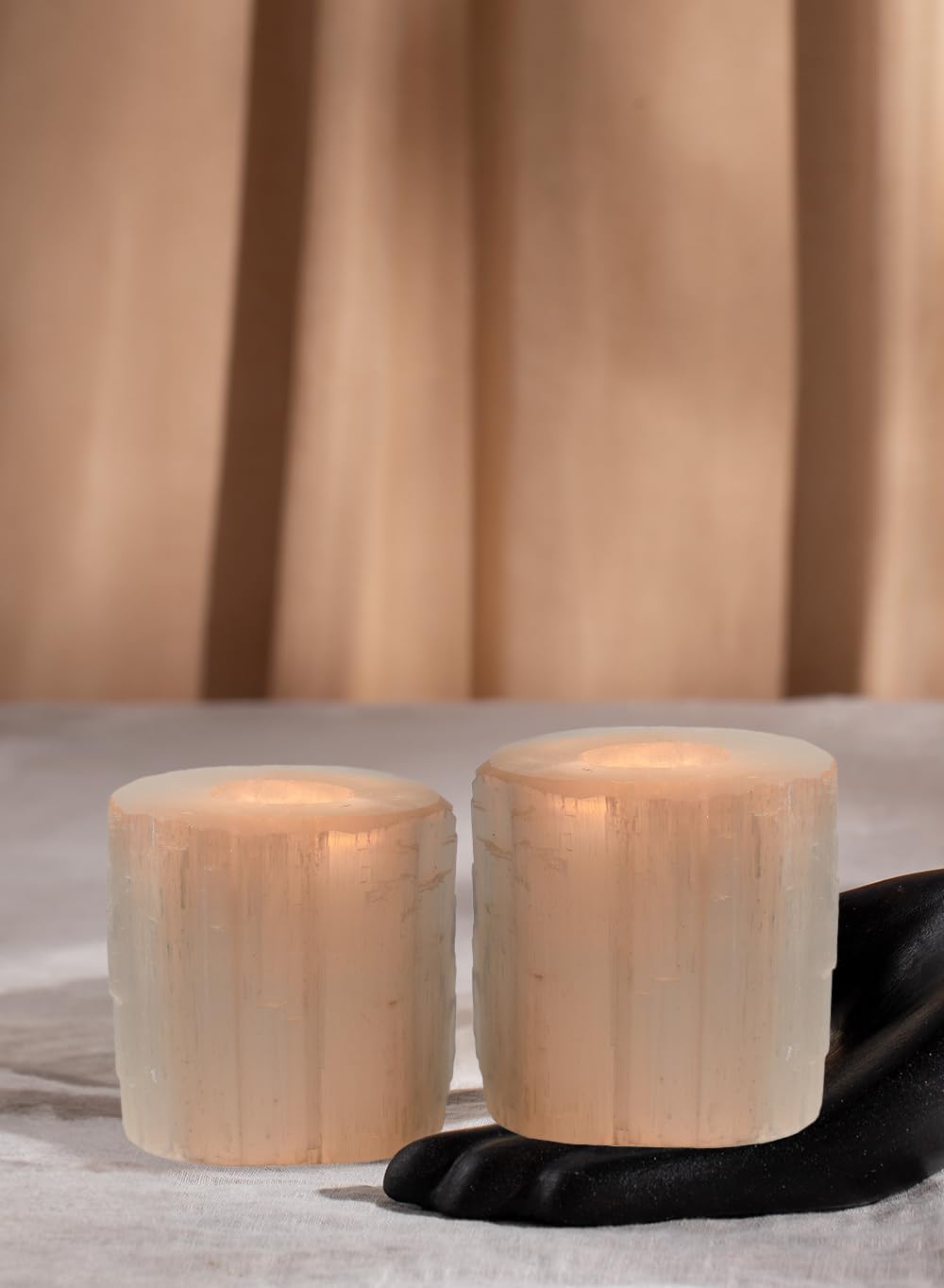 Serene Spaces Living 4" Selenite Tealight Candle Holder, Set of 12, Natural Crystal Stone Decorative White Votive Candlestick Holder for Kitchen, Tables, Wedding, Parties, Event Decor Centerpieces