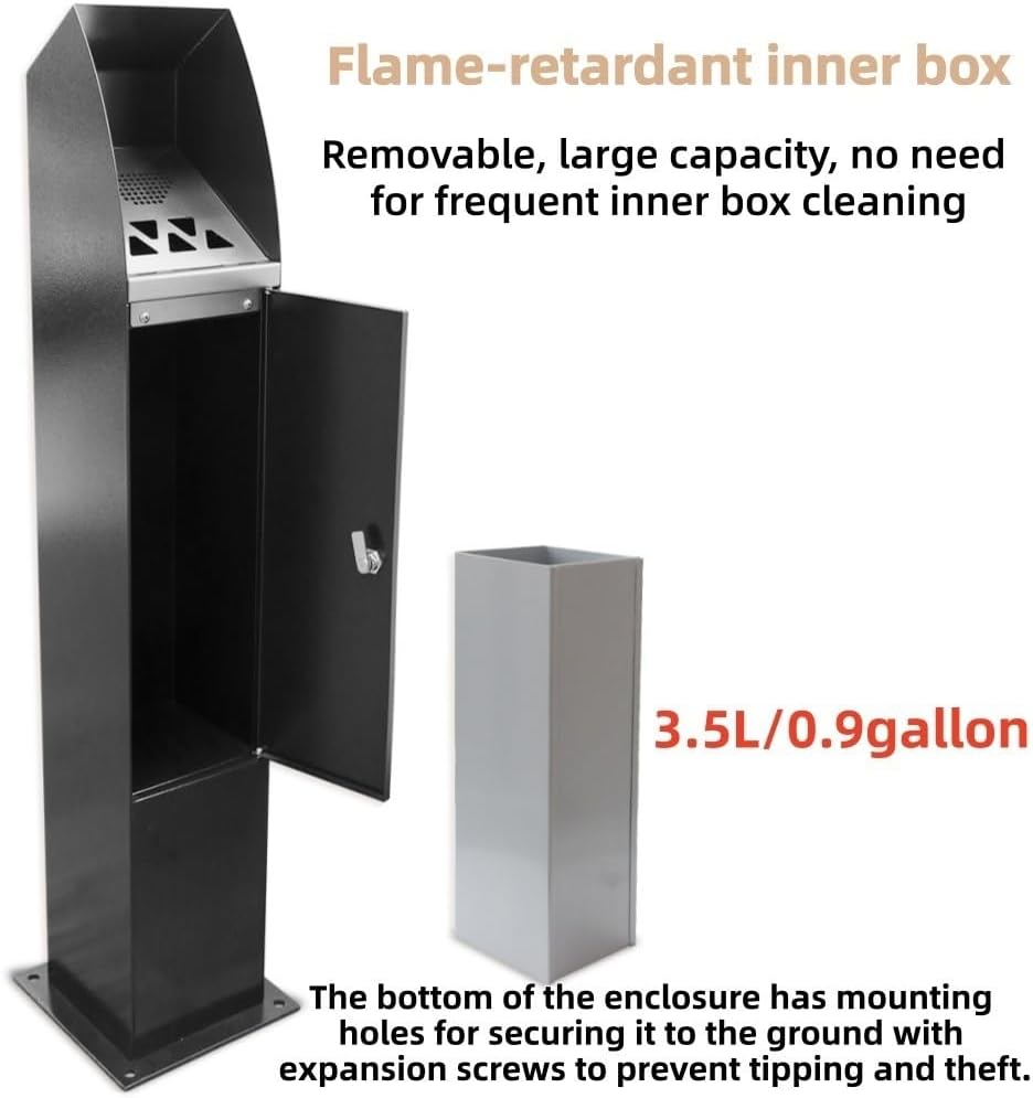 Standing Metal Ashtray with Lock, Vertical Cigar Ashtrays for Small Spaces, Commercial Outdoor Ashtray for Office, Restaurants, Bars and Convenience Stores