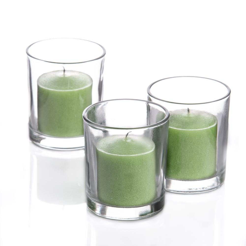 Set of 144 Richland Votive Candles Red Unscented and 144 Clear Glass Eastland Votive Holders