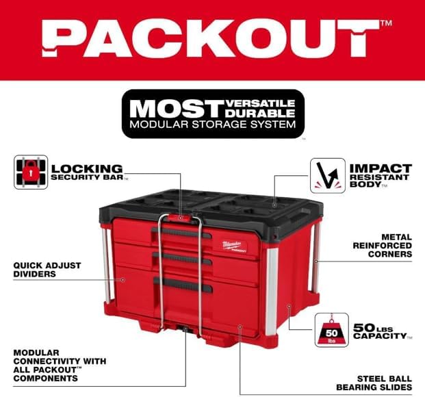 Milwaukee Packout 3 Drawer Multi-Deep Tool Organizer Box - 48-22-8447