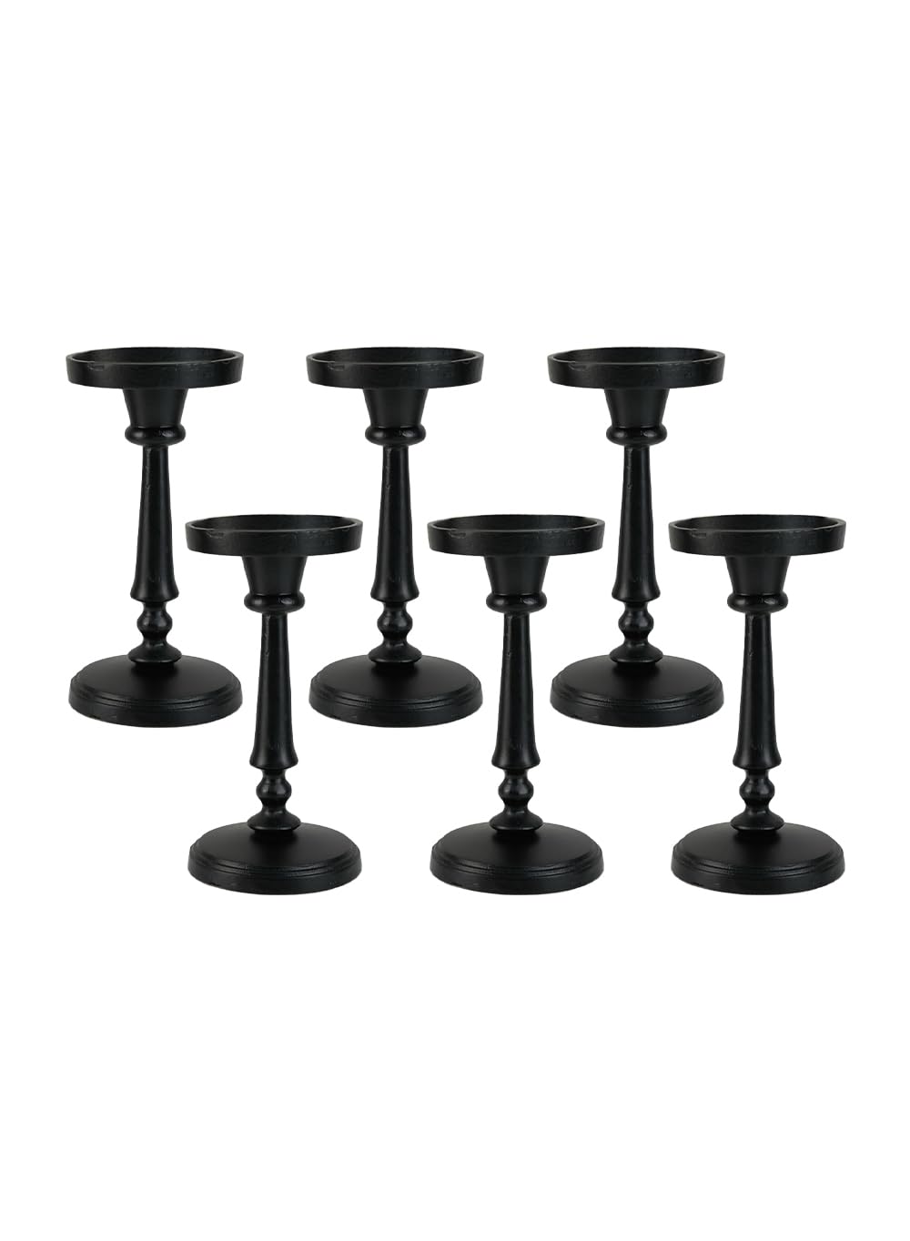 Serene Spaces Living Twilight Black Pillar Candle Holder, Elegant Cast Iron Candle Stand for Home Décor, Weddings, Birthdays, Cozy Evenings - Sturdy Base, 4.25" Diameter & 8.75" Tall, Pack of 6