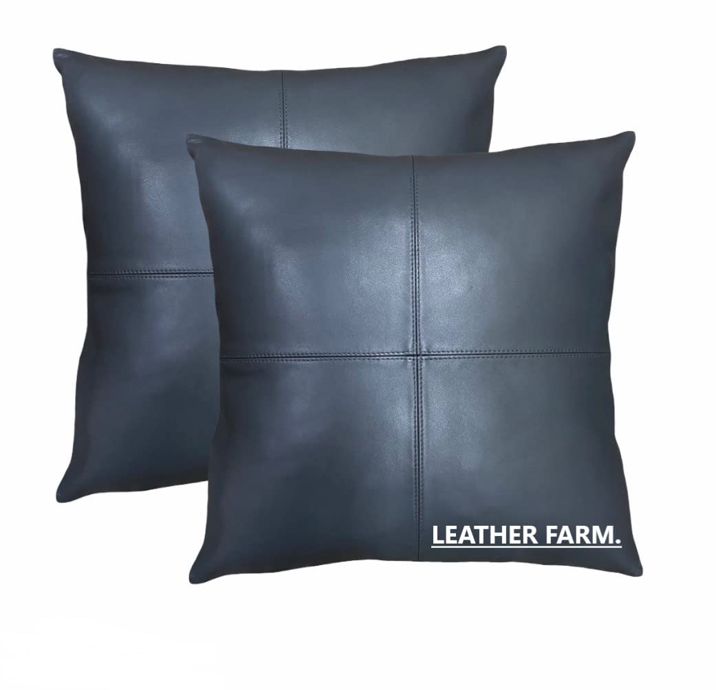 Grey Thick Genuine Leather Pillow Cover Decorative for Couch Throw Pillow Case Grey Leather Cushion Cover. (22" x22'')