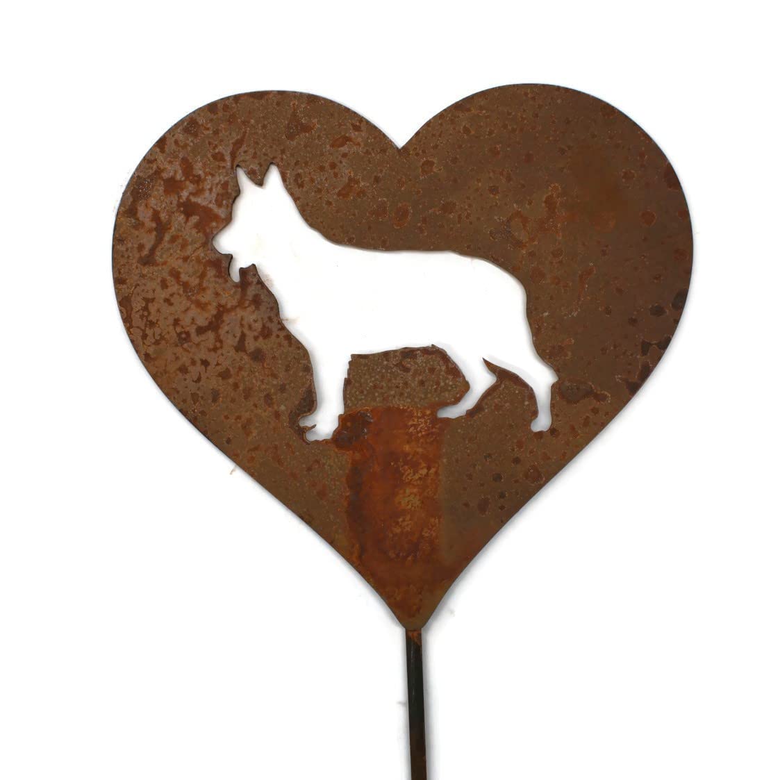 Pet Dog, Cat, Rabbit or Bird Keepsake Memorial Heart Garden Stake 20 to 28 Inches Tall (Large Heart, 28" Tall, Schnauzer, Naturally Rusted)