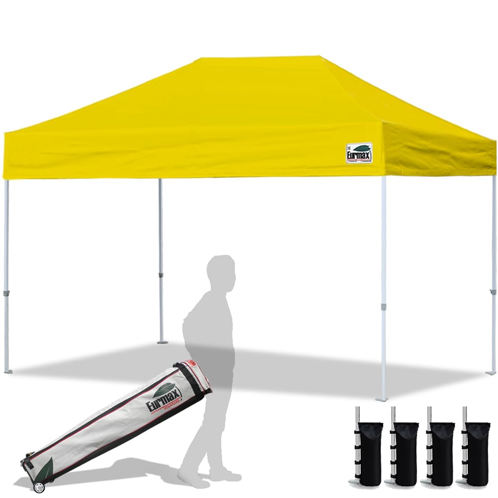 Eurmax USA 10x10ft Pop Up Canopy,Commercial Instant Tent for Outdoor Events,Patented No-Tip Rolling Storage Bag with 4 Sandbags,UV & Water Resistant,Heavy Duty Portable Shelter Gazebo,White